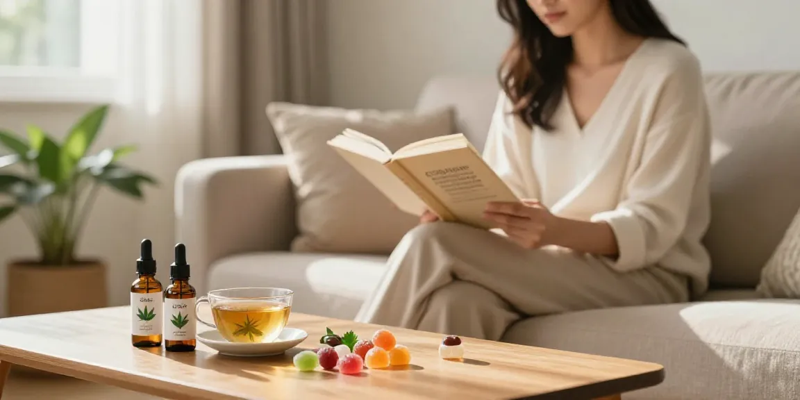 CBD kaufen in entspannender Umgebung mit verschiedenen CBD Produkten auf dem Tisch