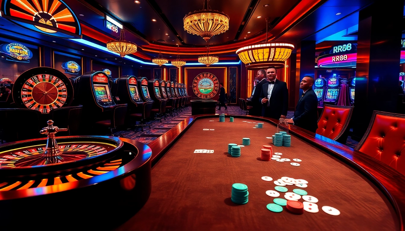 Experience the excitement of RR88 casino gaming with vibrant tables and elegant dealers.