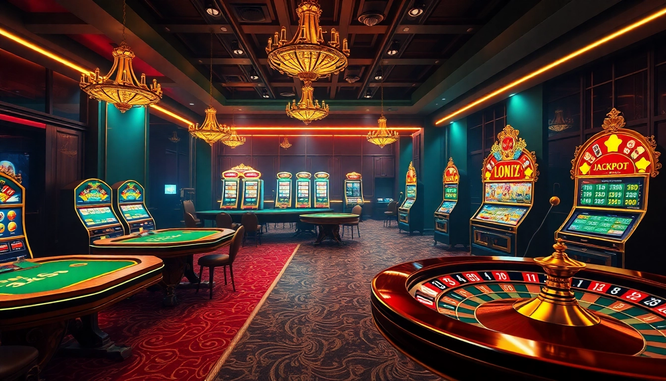 Engage with the onicplay login interface featuring vibrant slot machines and elegant poker tables.