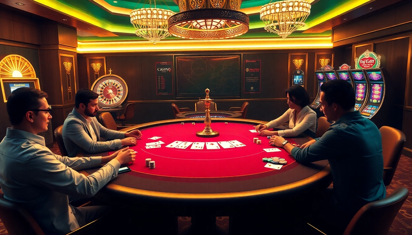 Experience thrilling gameplay at Jogoluck Com casino with vibrant poker tables and slot machines.